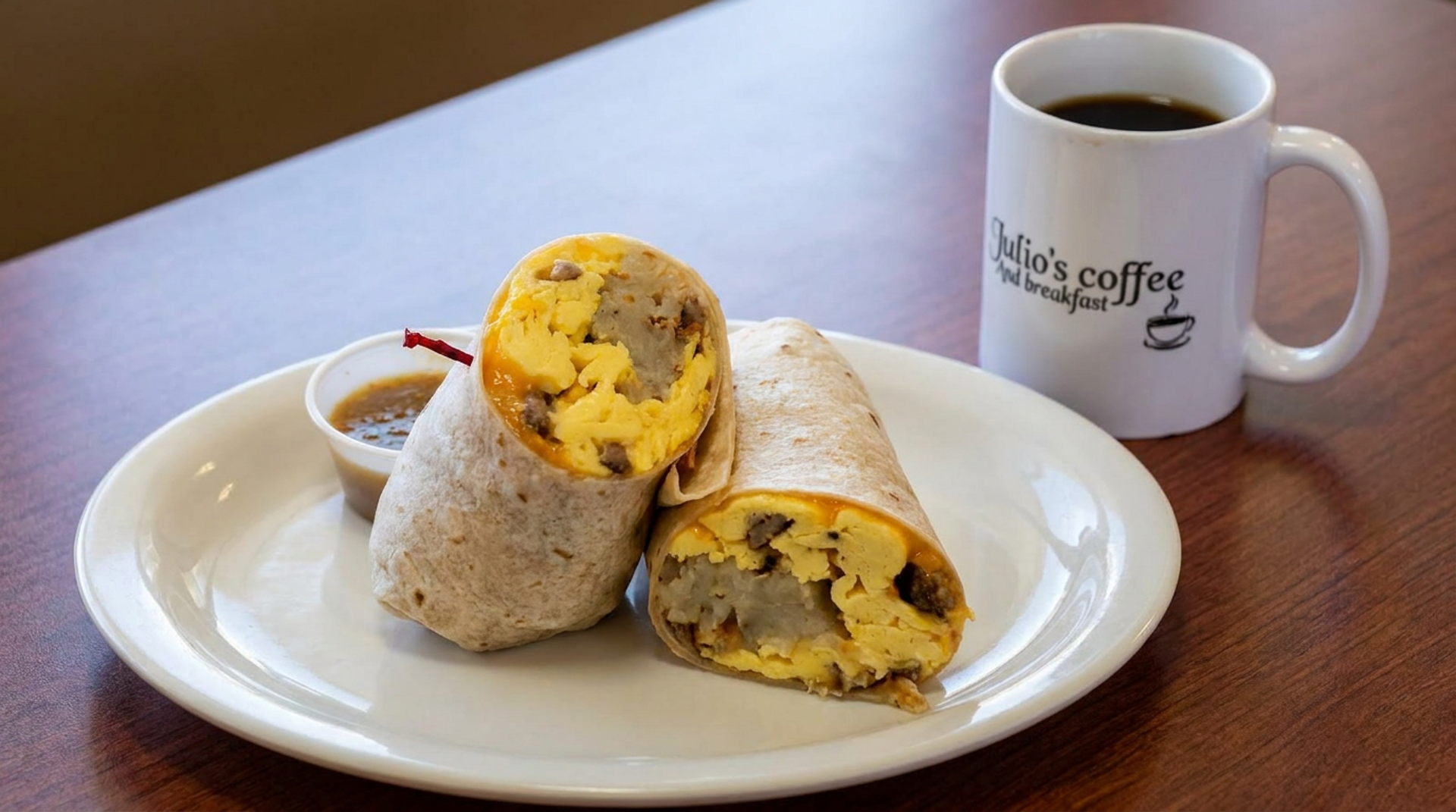 Breakfast burrito and salsa